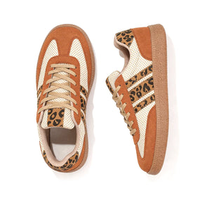 Retro bruin/beige sneakers met luipaardprint 