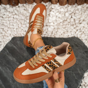 Retro bruin/beige sneakers met luipaardprint 