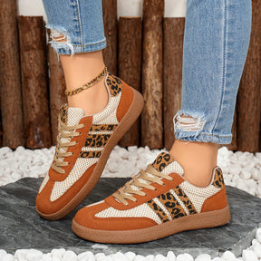 Retro bruin/beige sneakers met luipaardprint 