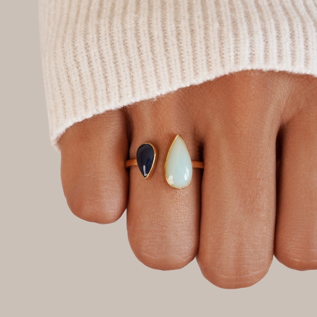 18k vergulde aquamarijn druppelvormige ring – ByFirenzzi
