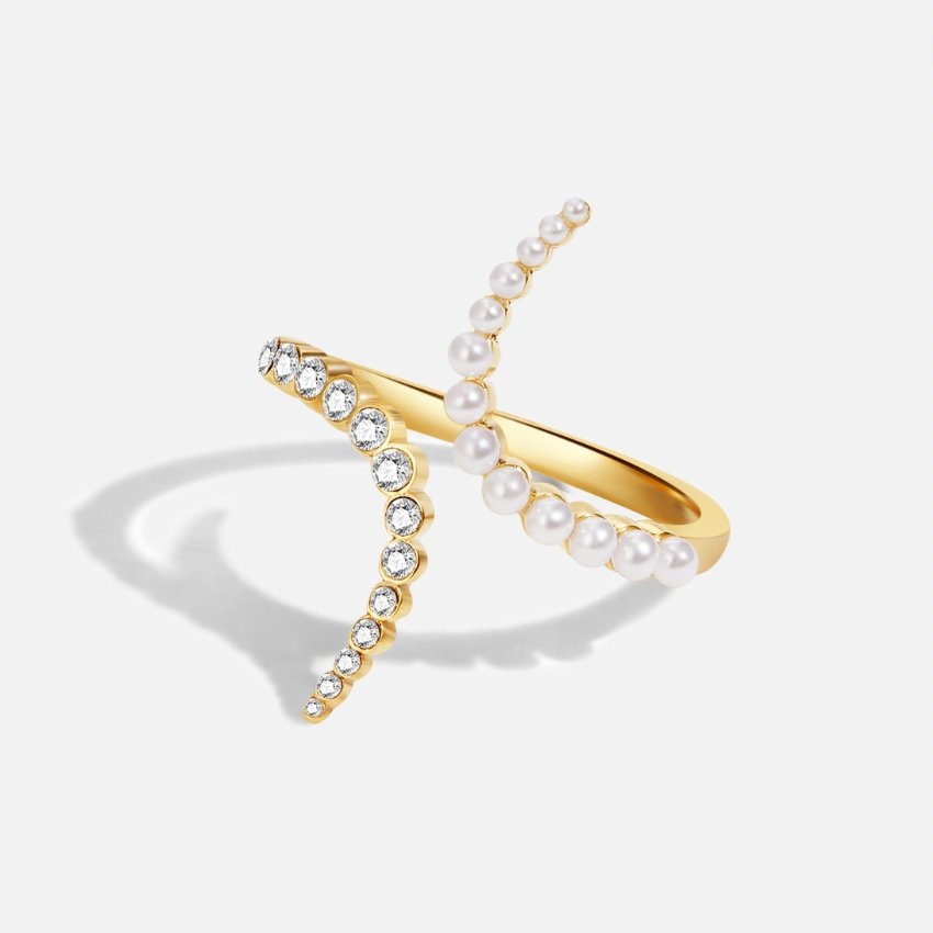 Ring met 18-karaats vergulde Ary-parel – ByFirenzzi