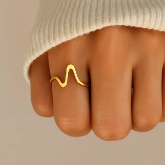 18k Gold-Plated Cuff Liora Ring in Modern Wave Style – ByFirenzzi
