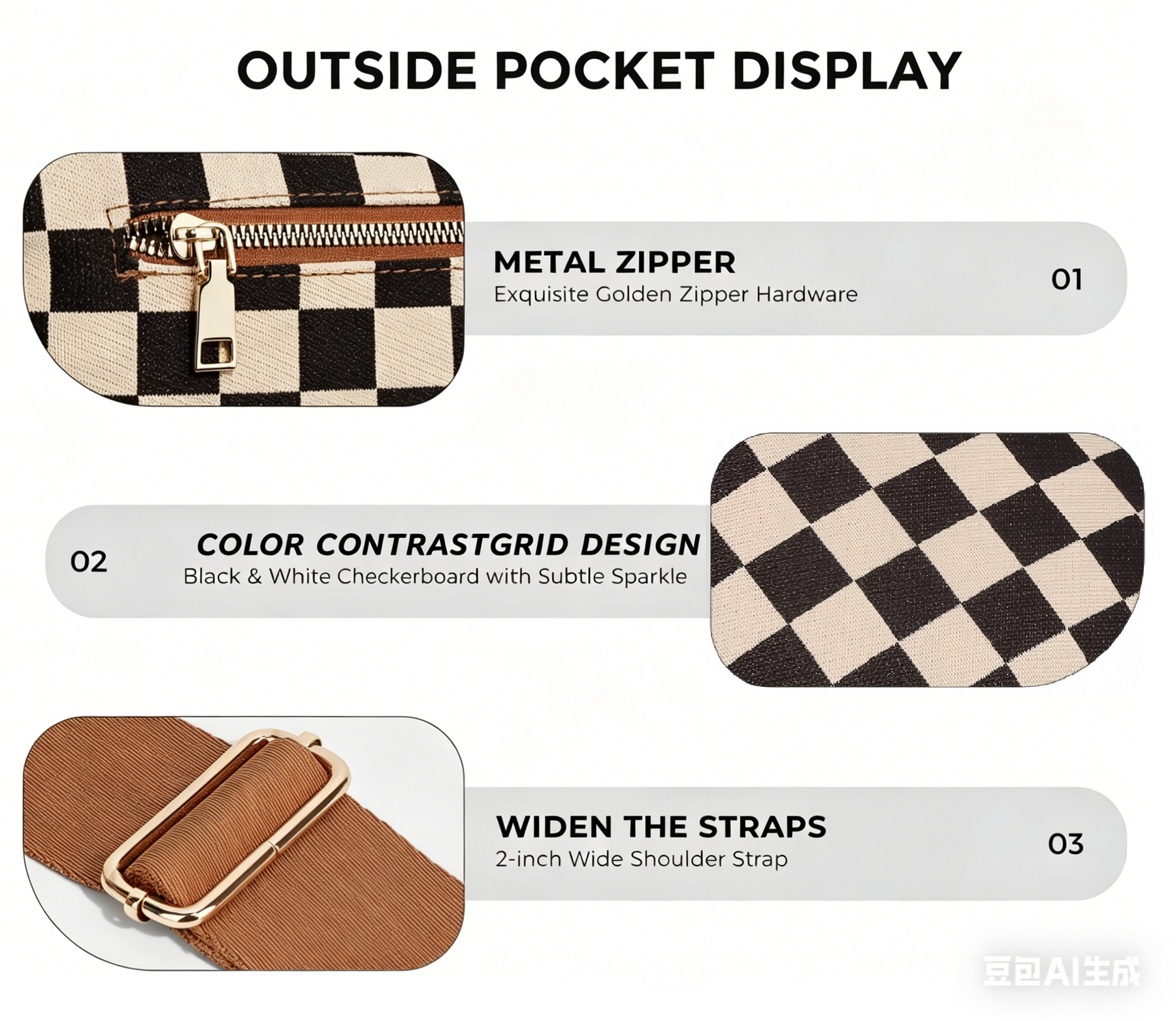 Geruite Crossbody Riemtas voor Dames - Ruime Heuptas voor Moeders & Dagelijks Reizen